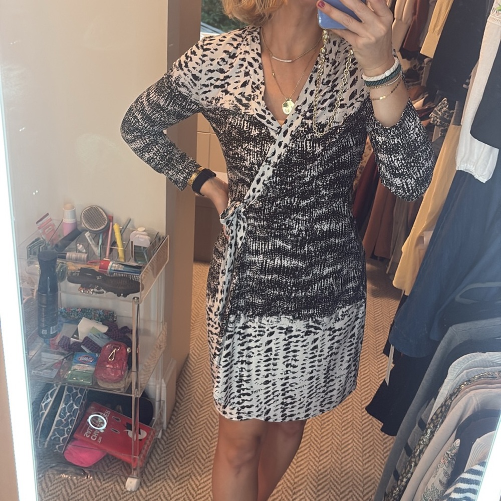 Black and White Patterned Wrap Dress